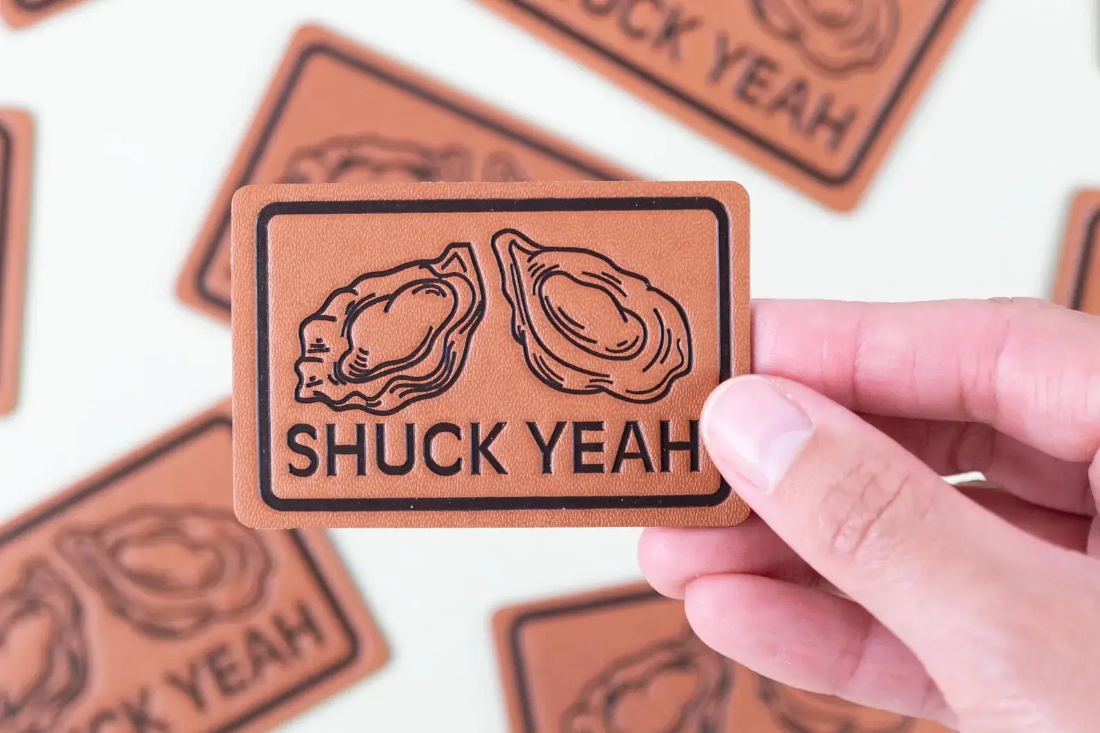Leather "Shuck Yeah" Iron - on Sew - on Patch (Oyster) - Wander Together Outfitters