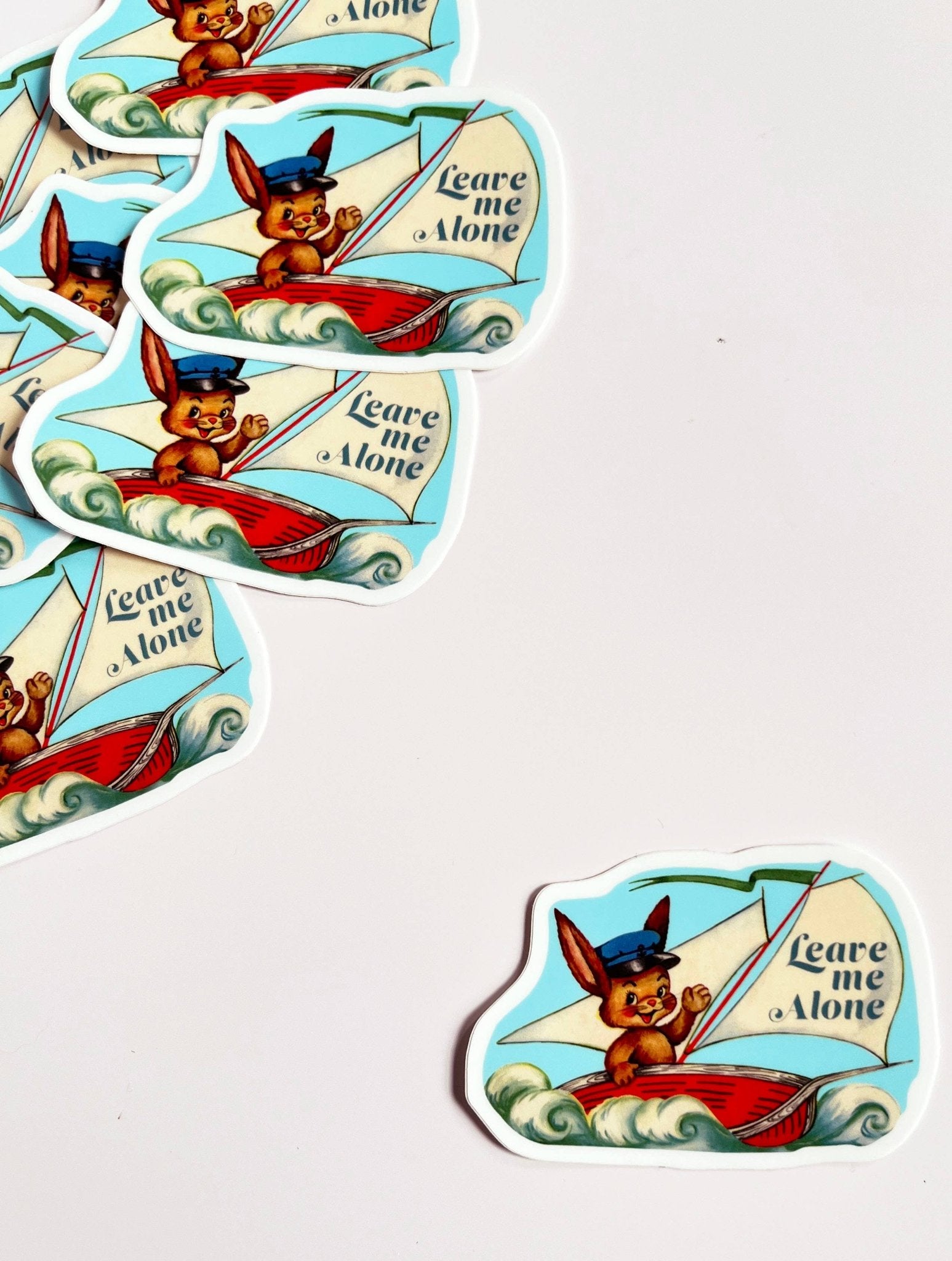 "Leave Me Alone" Sticker Funny Rabbit in Boat Vinyl Stickers - Wander Together Outfitters