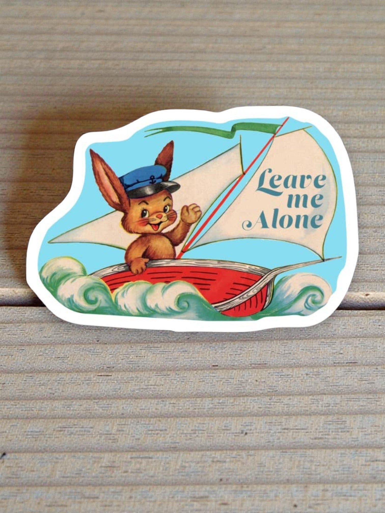 "Leave Me Alone" Sticker Funny Rabbit in Boat Vinyl Stickers - Wander Together Outfitters