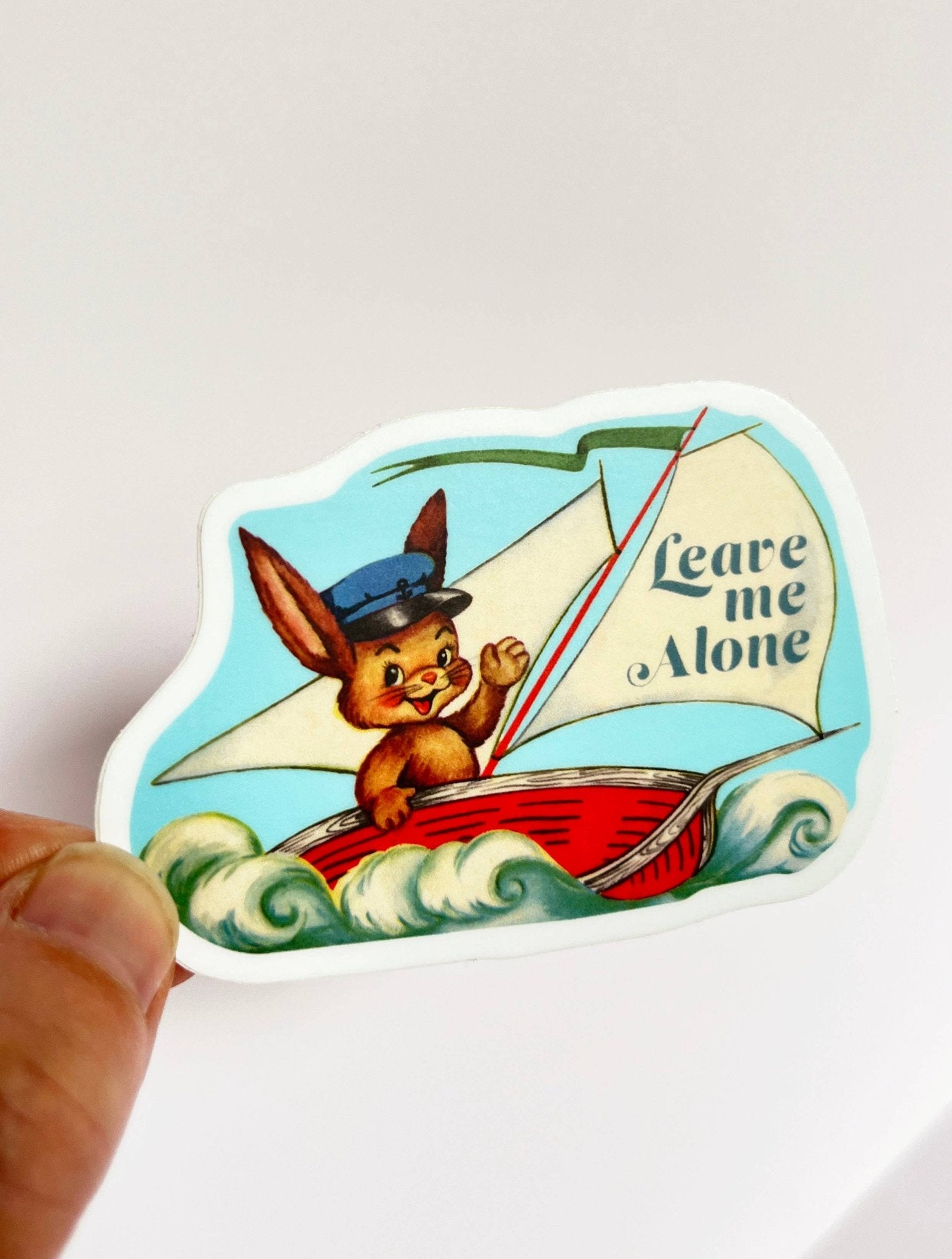 "Leave Me Alone" Sticker Funny Rabbit in Boat Vinyl Stickers - Wander Together Outfitters