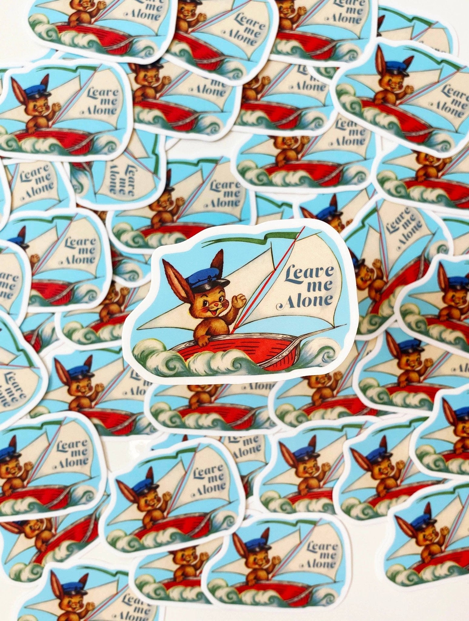 "Leave Me Alone" Sticker Funny Rabbit in Boat Vinyl Stickers - Wander Together Outfitters