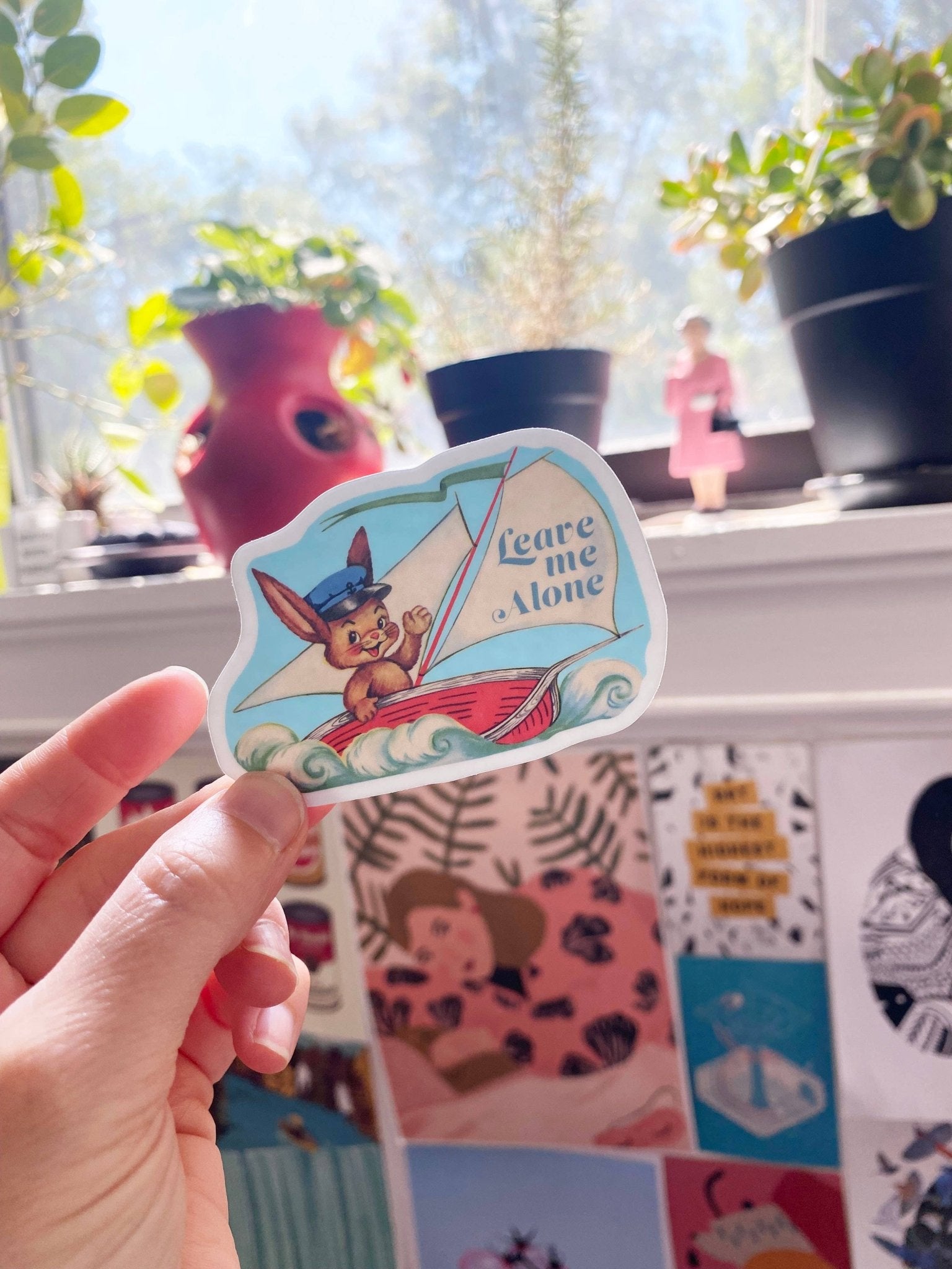 "Leave Me Alone" Sticker Funny Rabbit in Boat Vinyl Stickers - Wander Together Outfitters