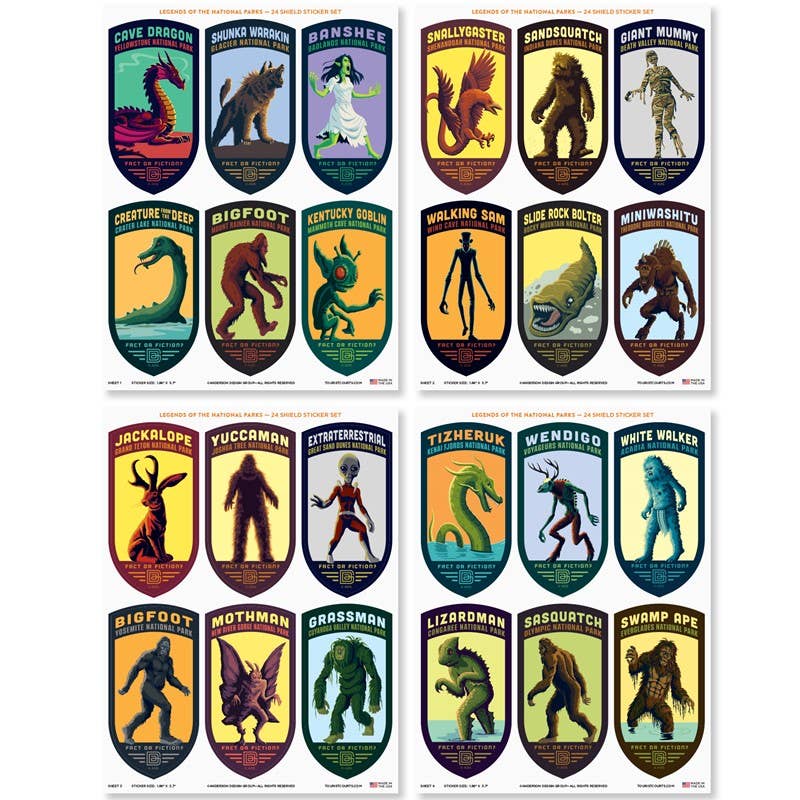 Legends of the National Parks 24 Shield Sticker Set - Wander Together Outfitters