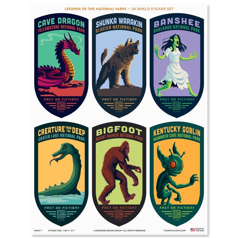 Legends of the National Parks 24 Shield Sticker Set - Wander Together Outfitters