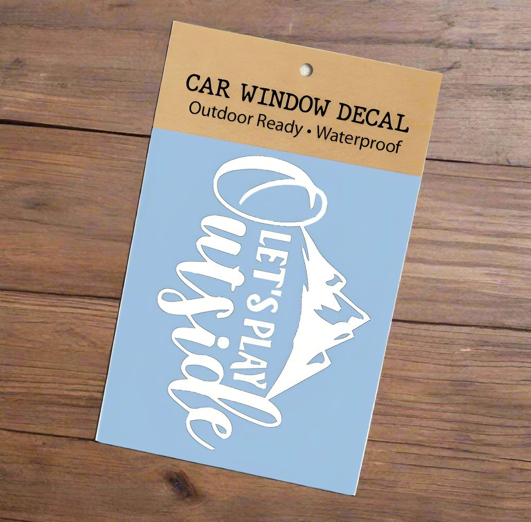 Let's Play Outside White Vinyl Car Window Decal (Packaged) - Wander Together Outfitters