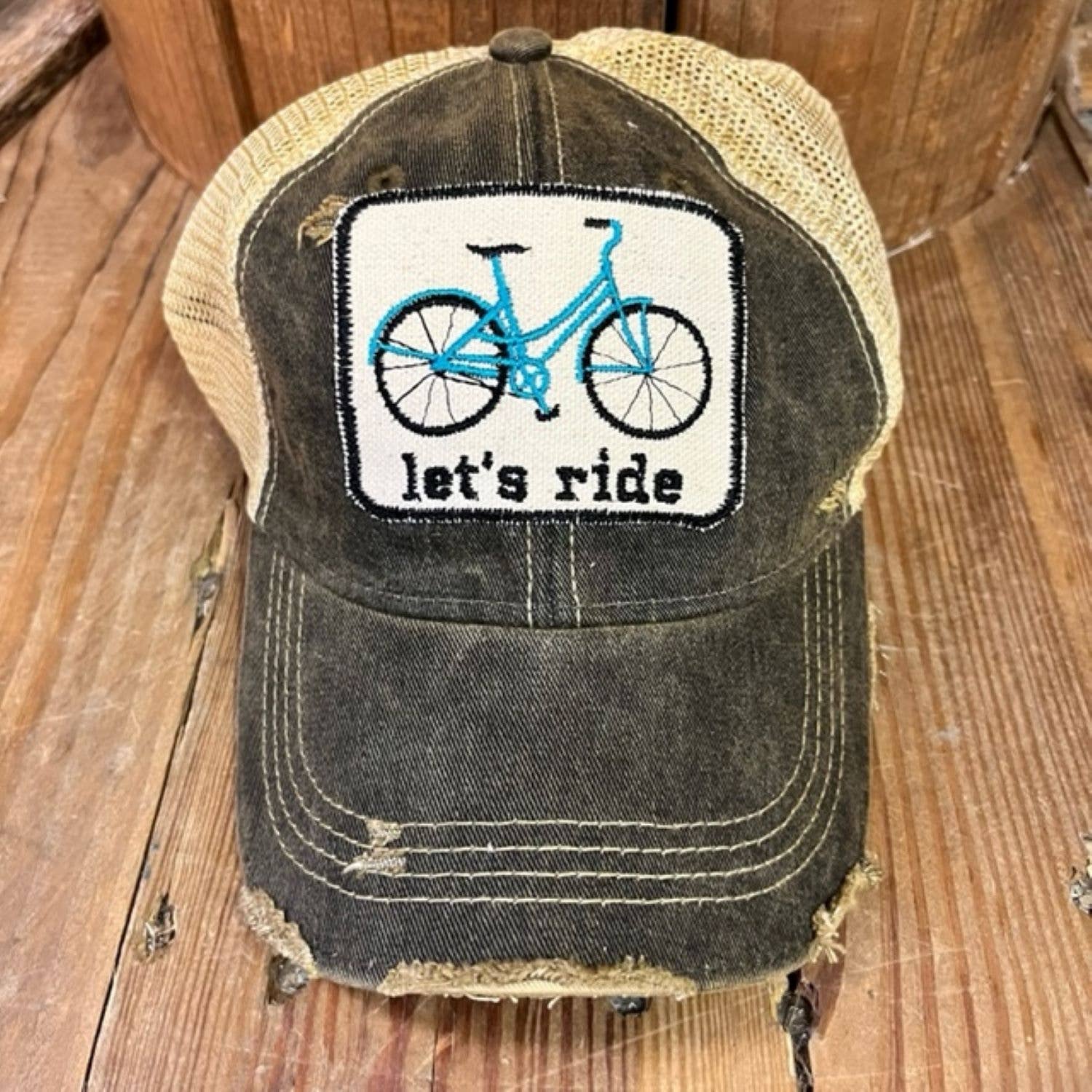 "Let's Ride" Bicycle/Bike Distressed Cap - Wander Together Outfitters
