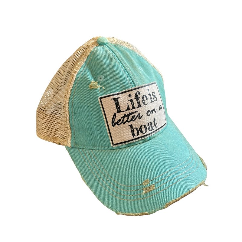 "Life Is Better On A Boat" Unisex Distressed Trucker Cap - Wander Together Outfitters