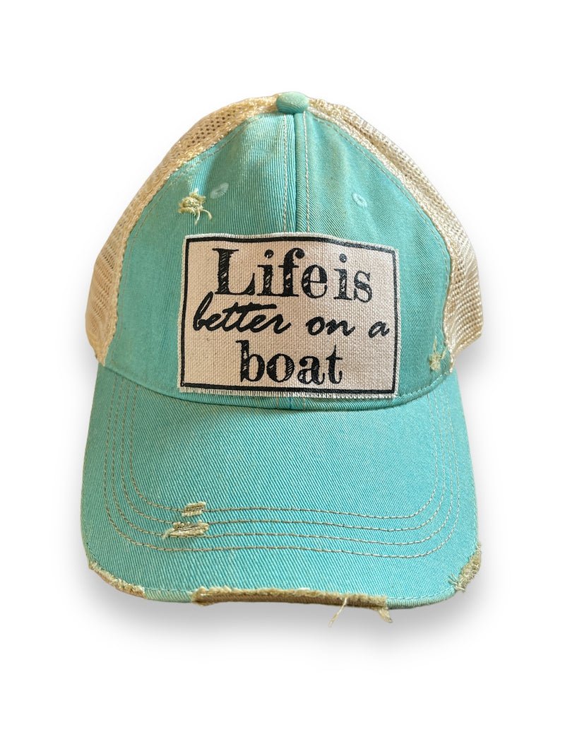 "Life Is Better On A Boat" Unisex Distressed Trucker Cap - Wander Together Outfitters