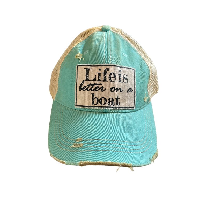 "Life Is Better On A Boat" Unisex Distressed Trucker Cap - Wander Together Outfitters
