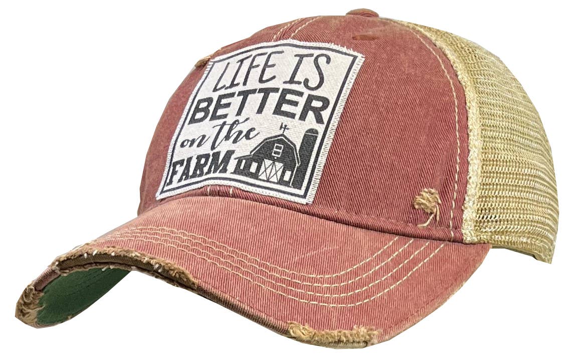 “Life Is Better On The Farm” Distressed Trucker Hat Cap - Wander Together Outfitters