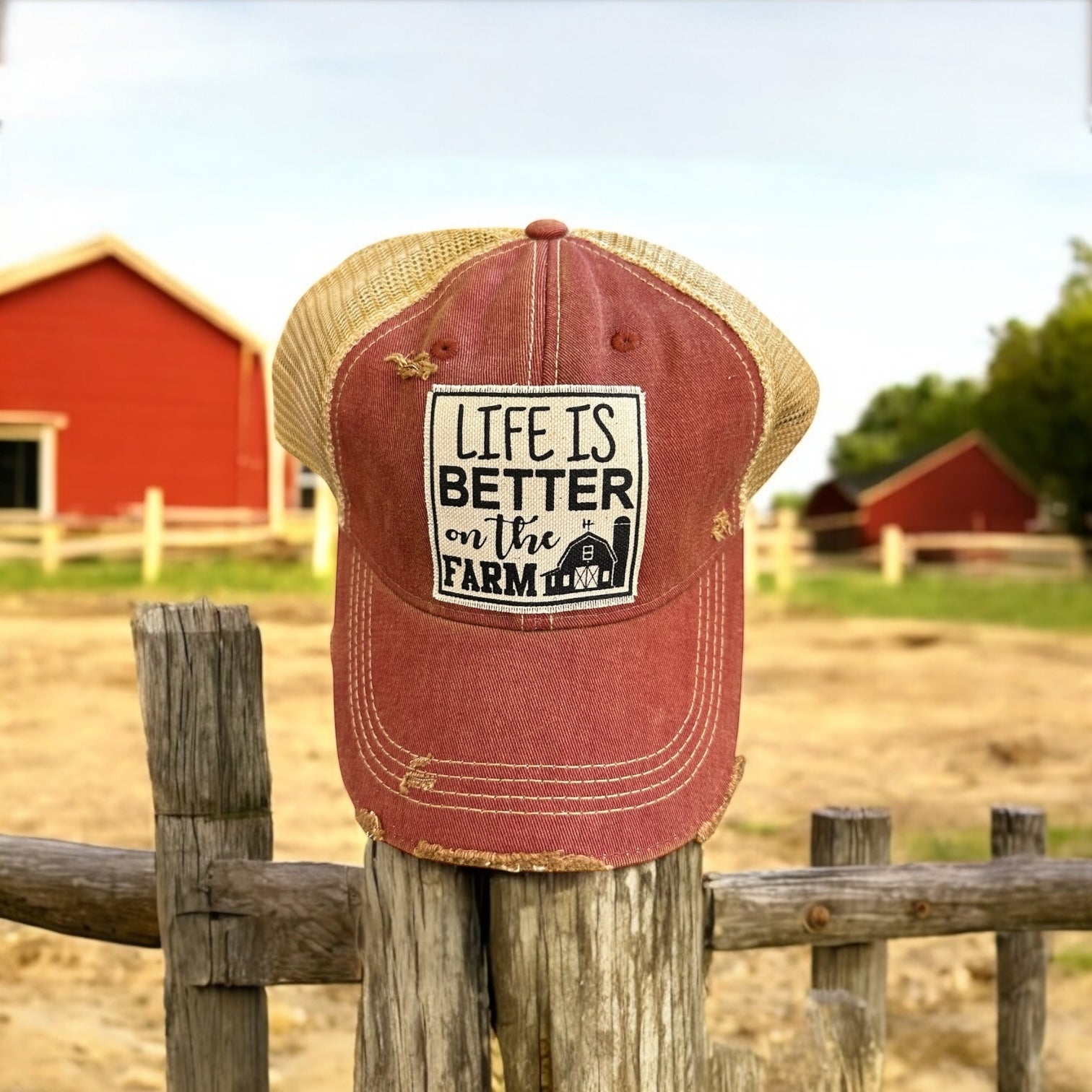 “Life Is Better On The Farm” Distressed Trucker Hat Cap - Wander Together Outfitters
