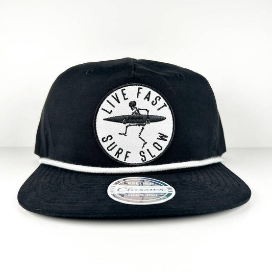 "Live Fast Surf Slow" Embroidered Patch Black Rope Unisex Surfing Hat - Wander Together Outfitters
