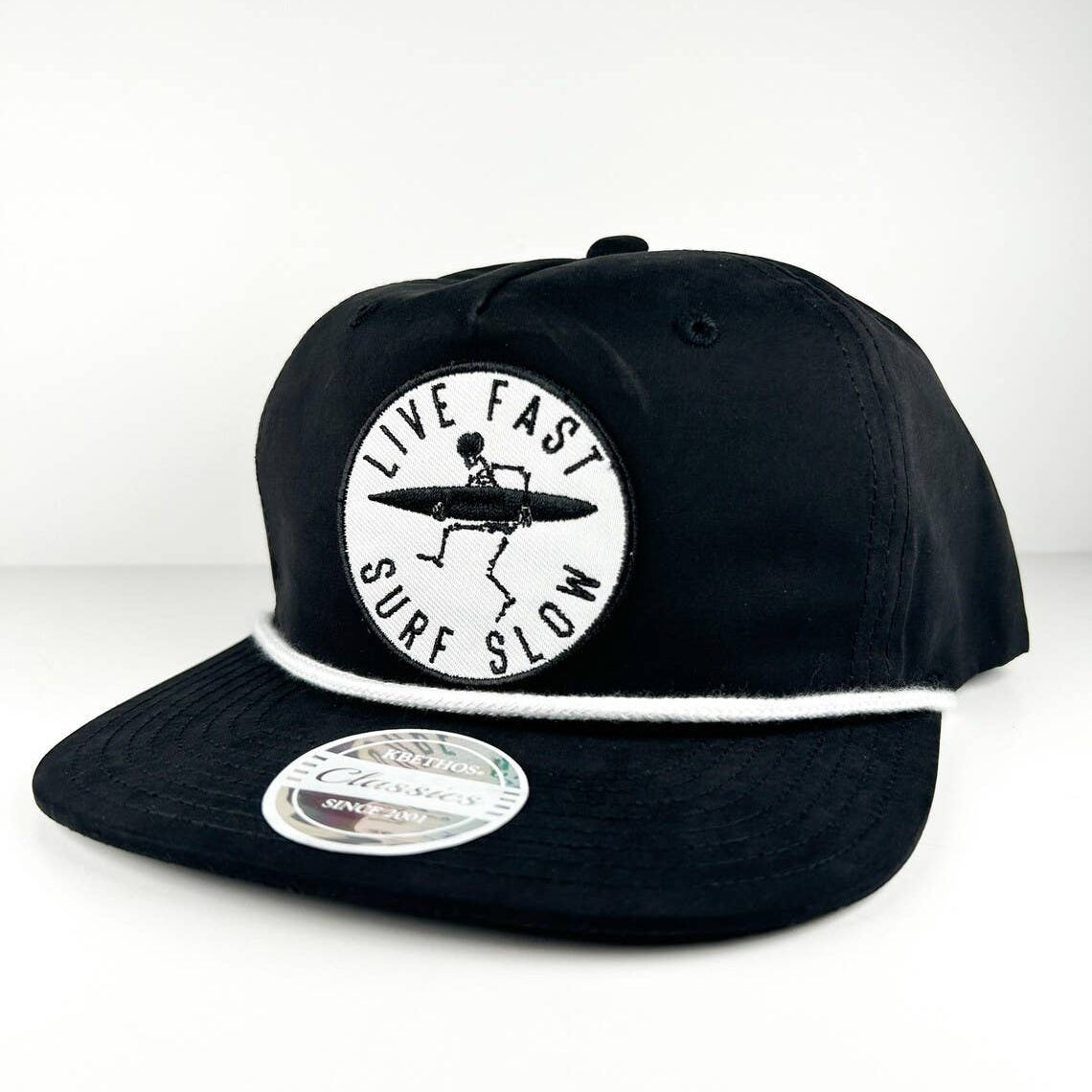 "Live Fast Surf Slow" Embroidered Patch Black Rope Unisex Surfing Hat - Wander Together Outfitters