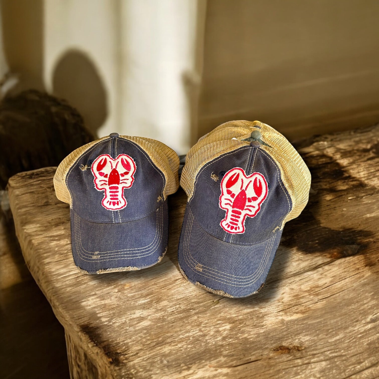 Lobster Distressed Tan Mesh Snapback Baseball Cap - Wander Together Outfitters