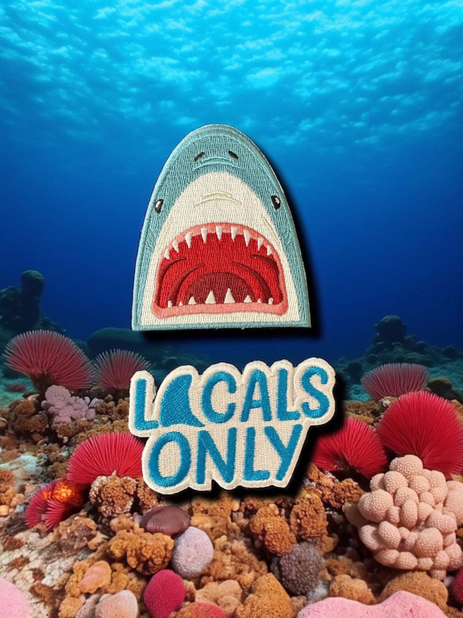 "Locals Only" Embroidered Iron On Shark Patch - Wander Together Outfitters