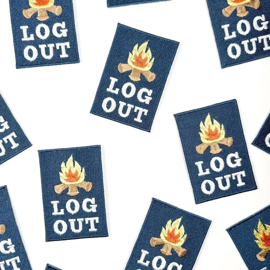 "Log Out "Embroidered Iron - On Patch Perfect for Hiking Camping - Wander Together Outfitters