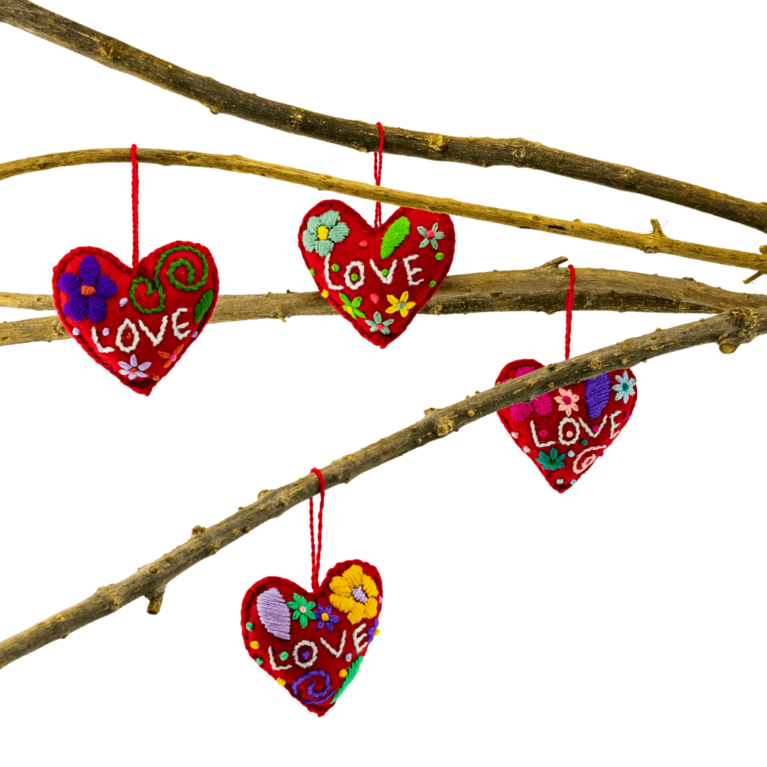 Love Heart Embroidered Handmade Ornament - Mexico - Wander Together Outfitters