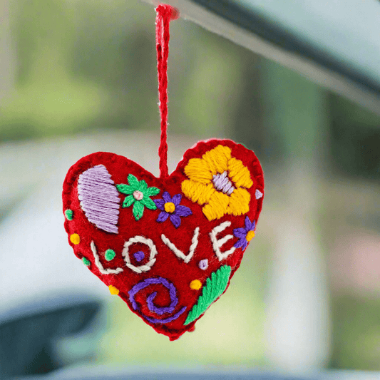 Love Heart Embroidered Handmade Ornament - Mexico - Wander Together Outfitters