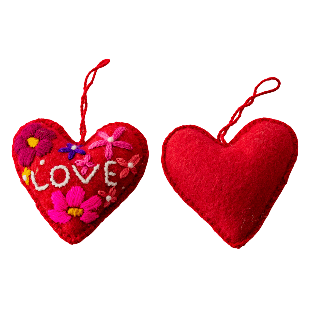 Love Heart Embroidered Handmade Ornament - Mexico - Wander Together Outfitters