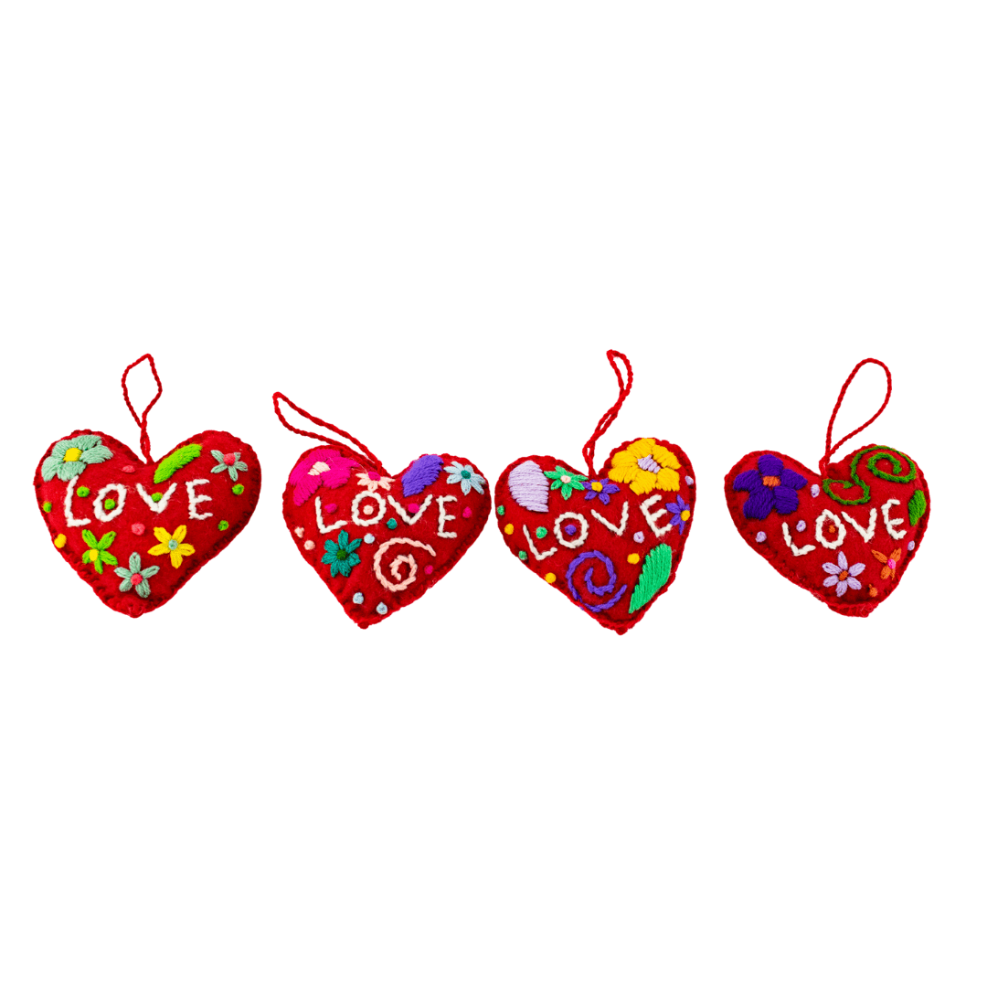 Love Heart Embroidered Handmade Ornament - Mexico - Wander Together Outfitters