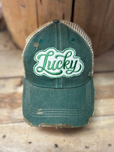 Lucky Distressed Mesh Snapback Baseball Cap - Wander Together Outfitters