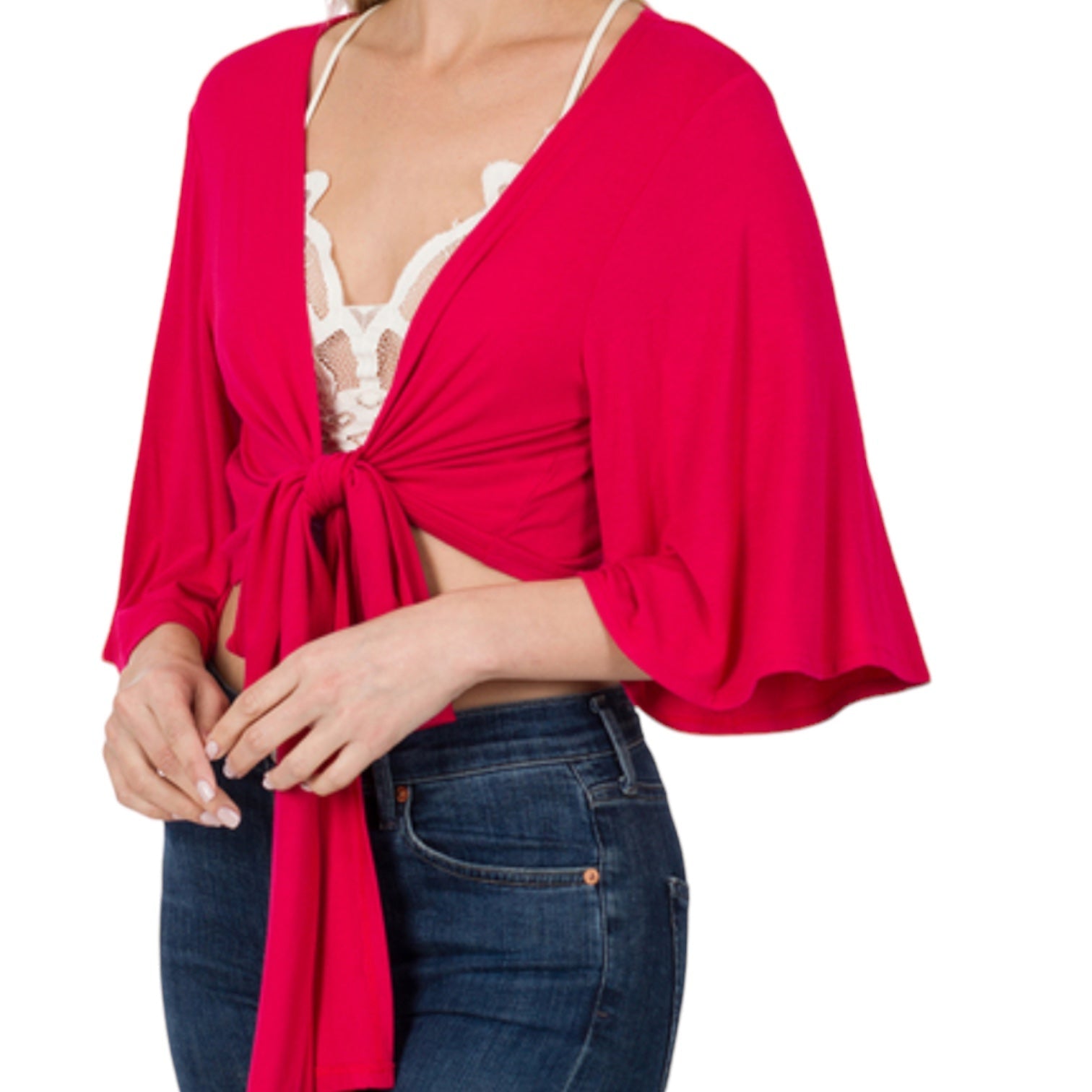 Luxe Rayon Tie Front Cropped Top: Black, Ash Gray, Ruby, Pink (Last Chance) - Wander Together Outfitters