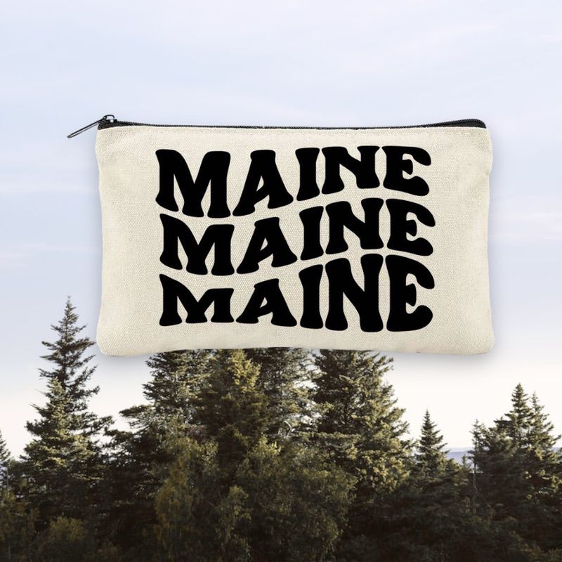 "Maine" with Wavy Text Canvas Travel Pouch - Wander Together Outfitters