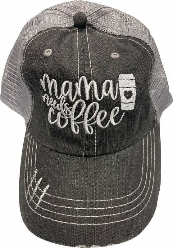 “Mama Needs Coffee” Embroidered Distressed Cap - Wander Together Outfitters