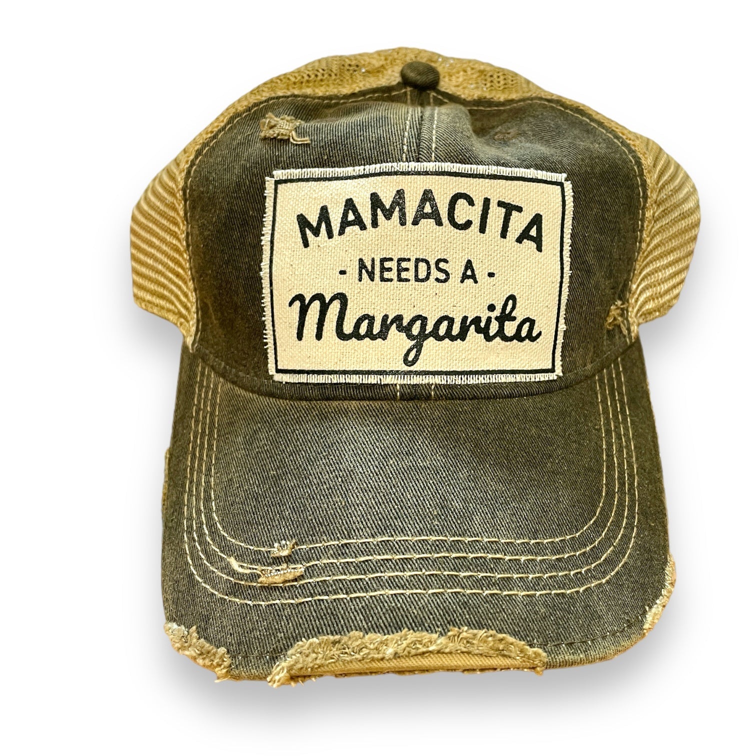 “Mamacita Needs A Margarita” Distressed Trucker Cap - Wander Together Outfitters