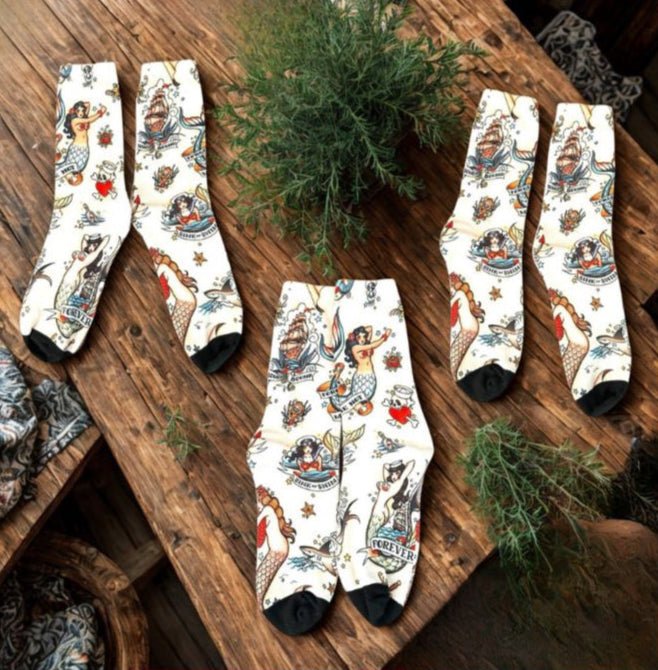 Mermaid Tattoo Print Socks - Wander Together Outfitters