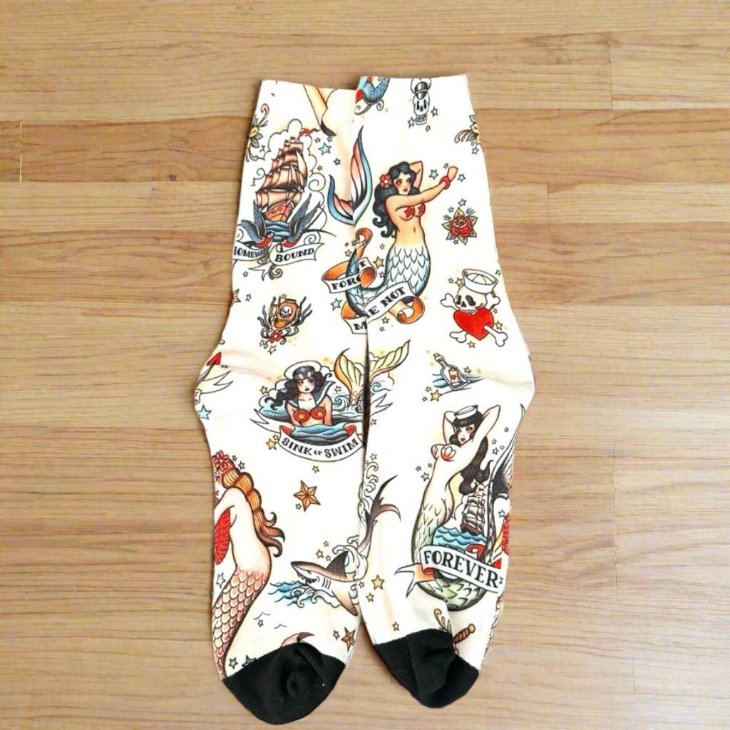 Mermaid Tattoo Print Socks - Wander Together Outfitters