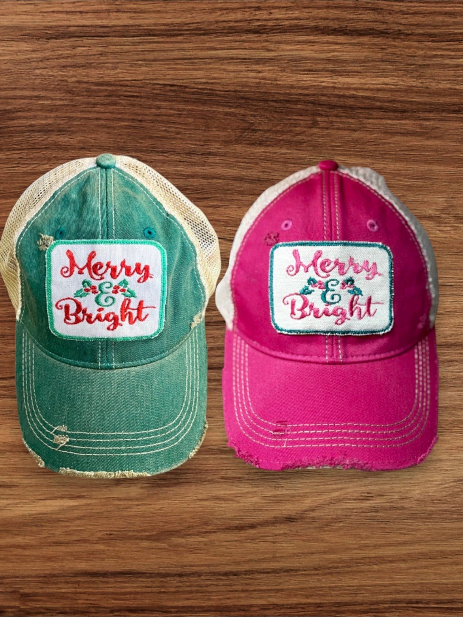 "Merry & Bright" Distressed Unisex Hat - Wander Together Outfitters