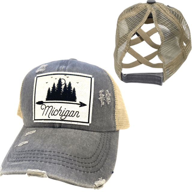 “Michigan” (Trees) Distressed Cap - Wander Together Outfitters