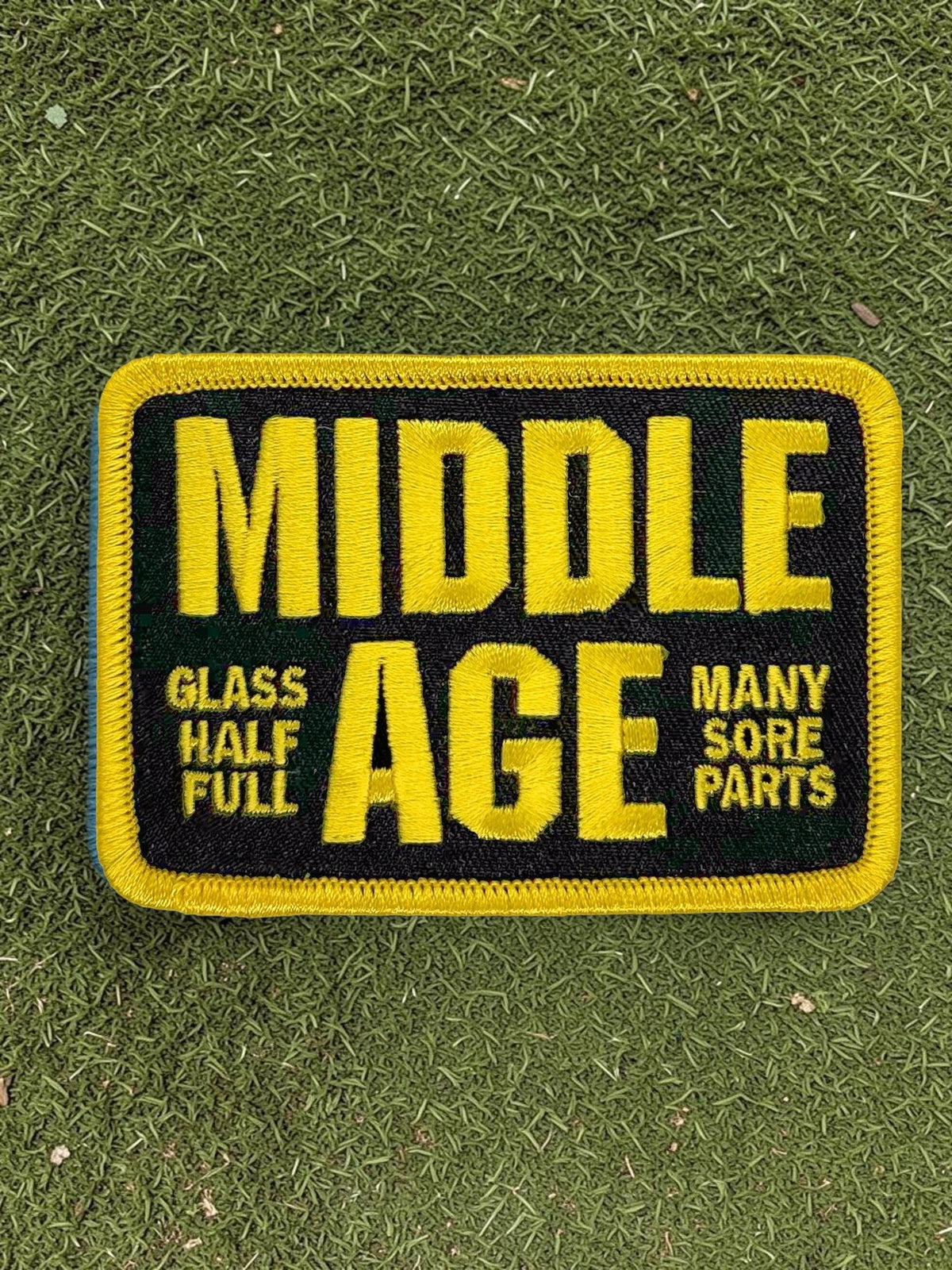 “Middle Age” Funny Embroidered Iron On Patches (Choice of Color) - Wander Together Outfitters