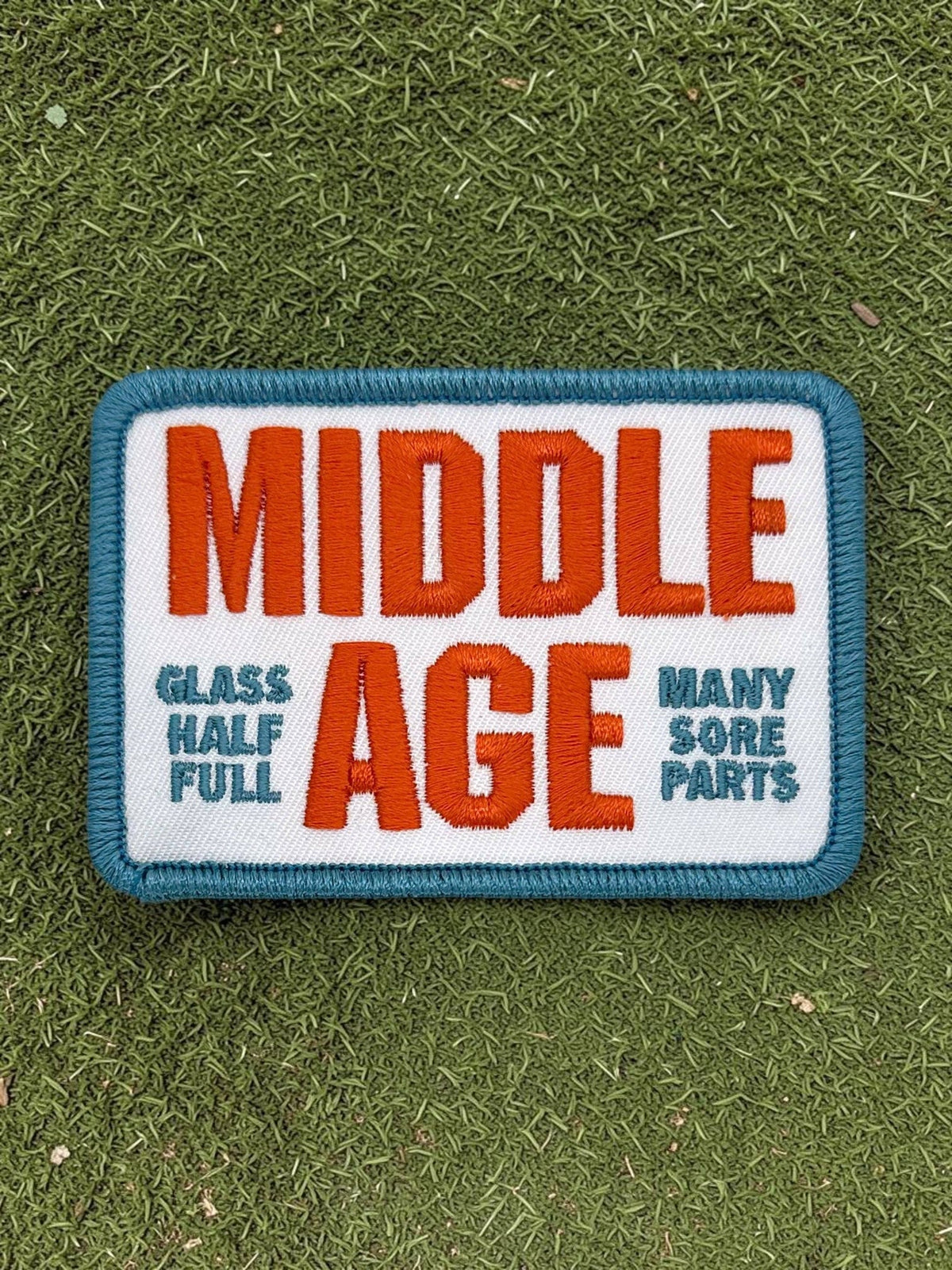 “Middle Age” Funny Embroidered Iron On Patches (Choice of Color) - Wander Together Outfitters