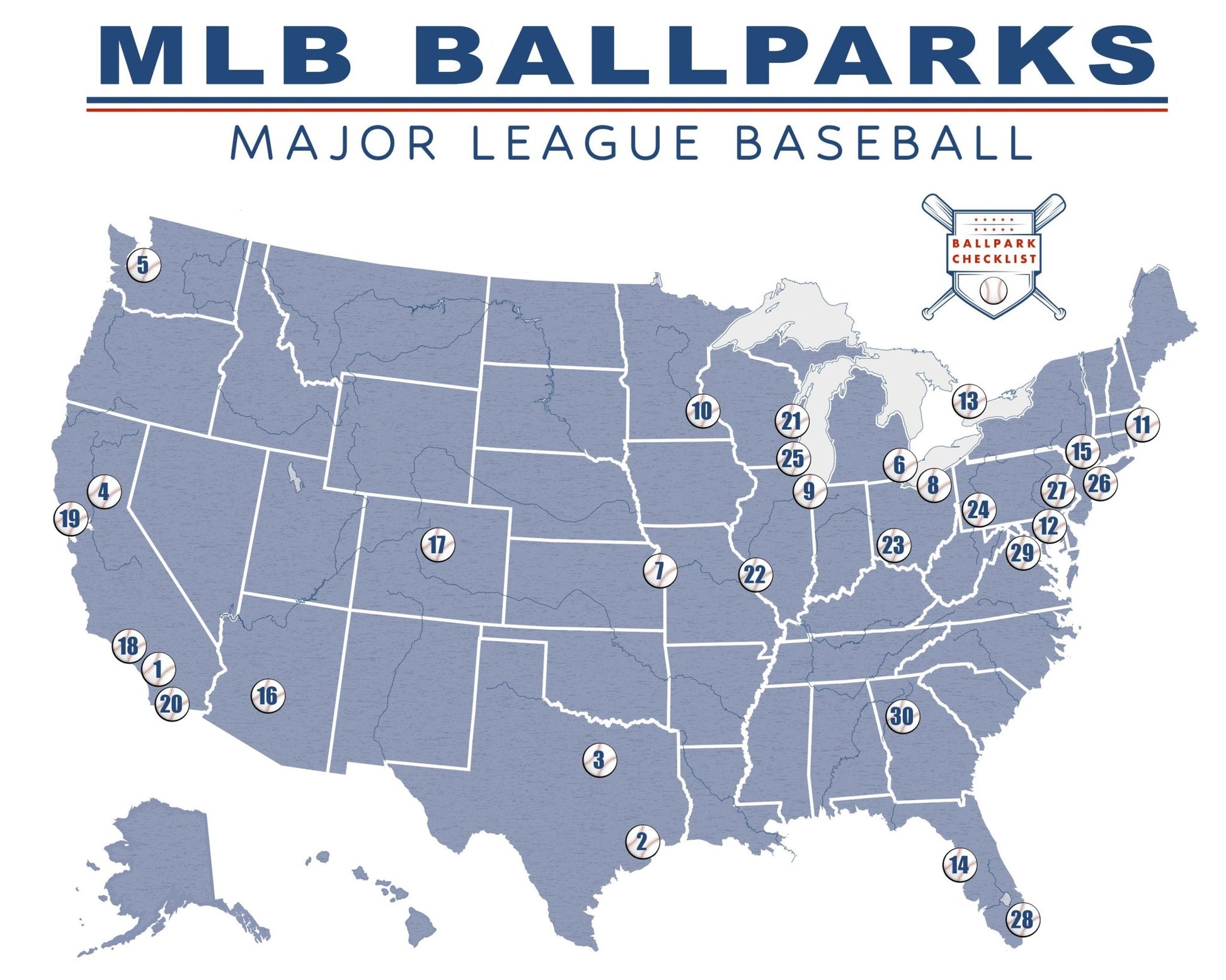 MLB Ballpark Checklist Poster (Major League Baseball) - Wander Together Outfitters