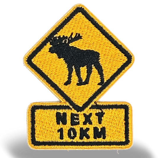 Moose Crossing Road Sign Iron On Embroidery Patch - Wander Together Outfitters