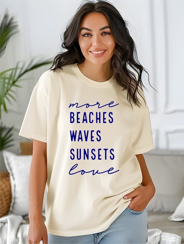 "More Beaches Waves Sunsets Love" Softstyle Tee - Wander Together Outfitters