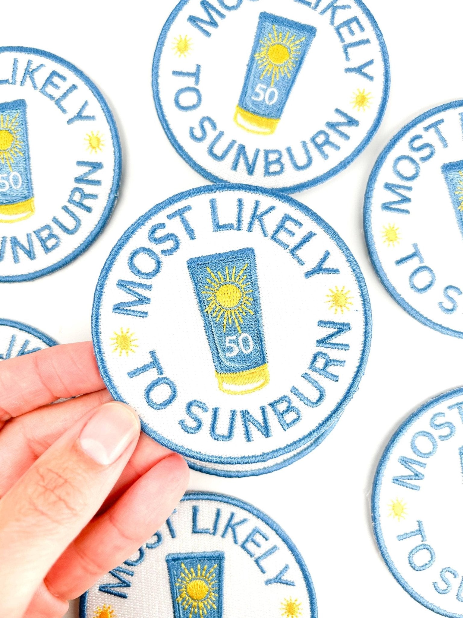 "Most Likely to Sunburn" Funny Embroidered Iron - On Patch - Wander Together Outfitters