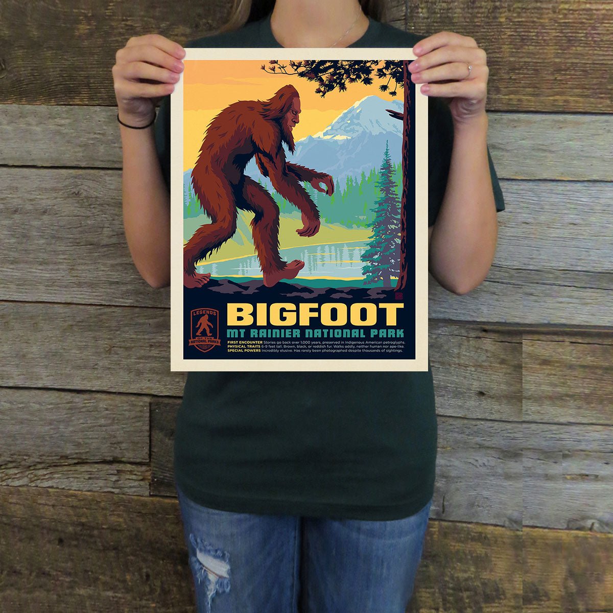 Mount Rainer National Park: Bigfoot (Legends & Monsters) Art Print - Wander Together Outfitters