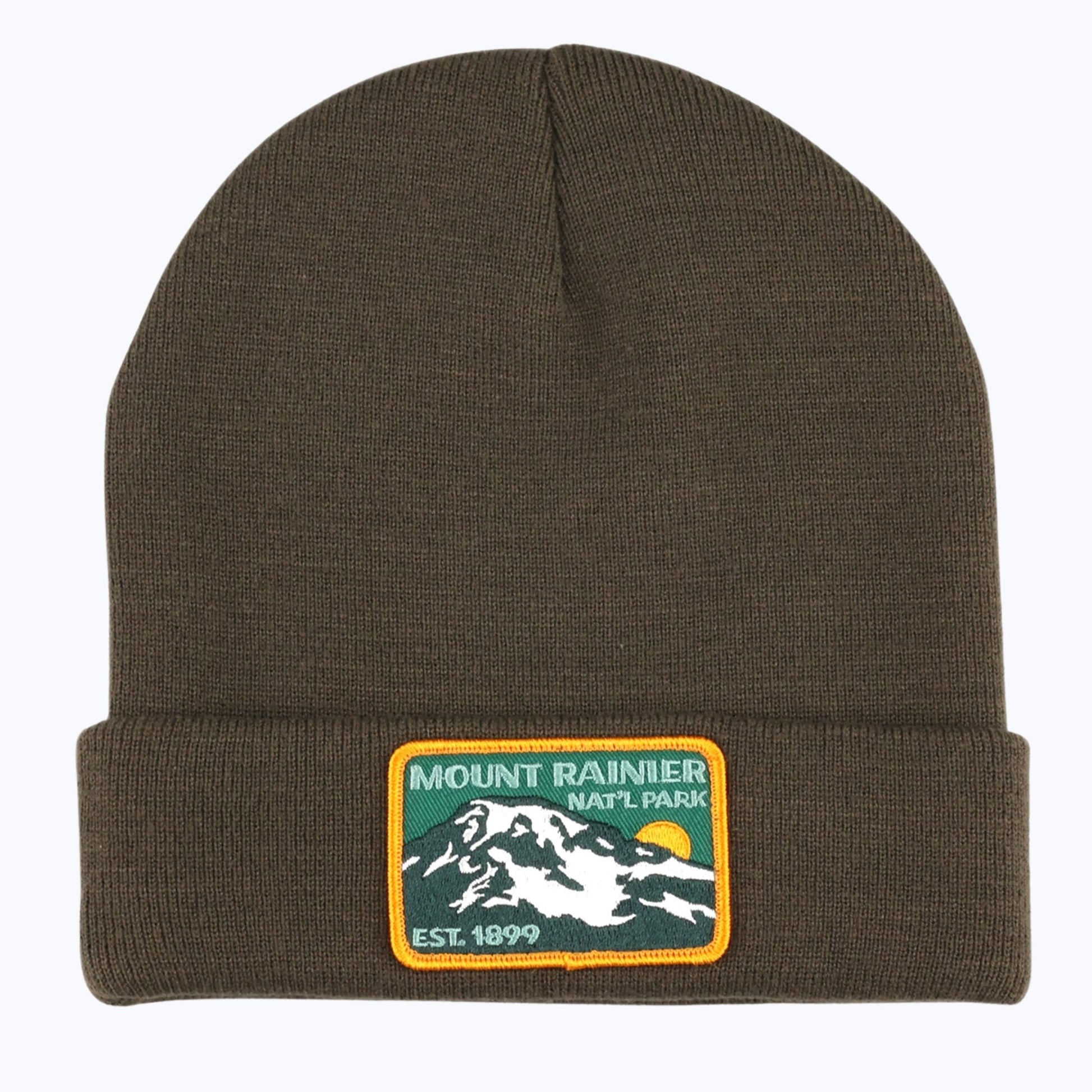 Mount Rainier Nat Park Patch Recycled Beanie - Olive - Wander Together Outfitters