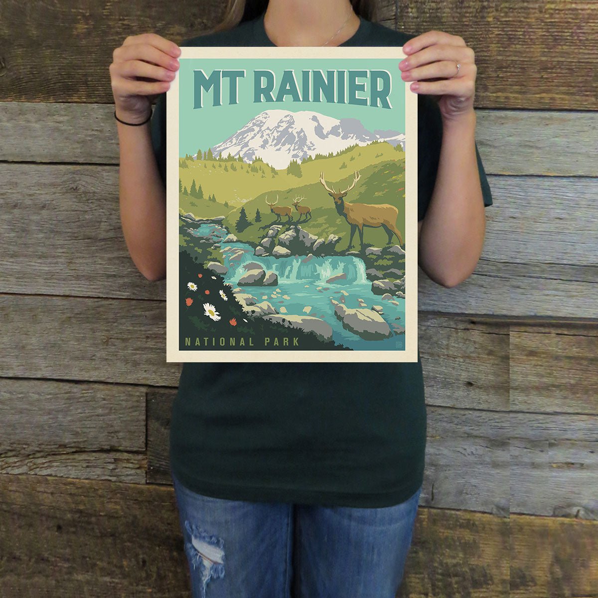 Mount Rainier National Park: Grazing Elk (63 National Parks) Art Print - Wander Together Outfitters