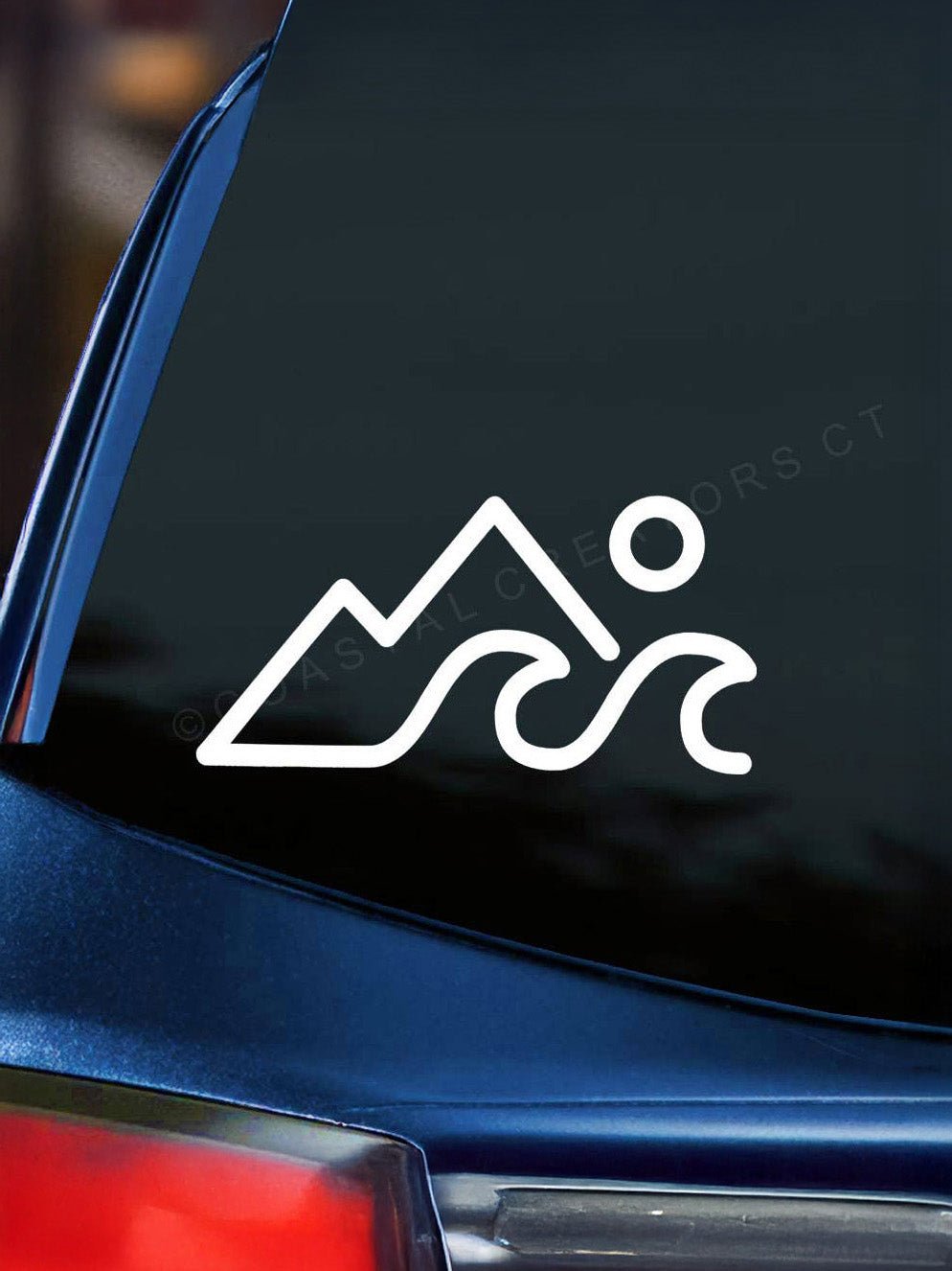 Mountain Waves Sun (White) Vinyl Car Window Decal - Wander Together Outfitters