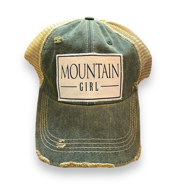 “Mountain Girl” Distressed Trucker Cap