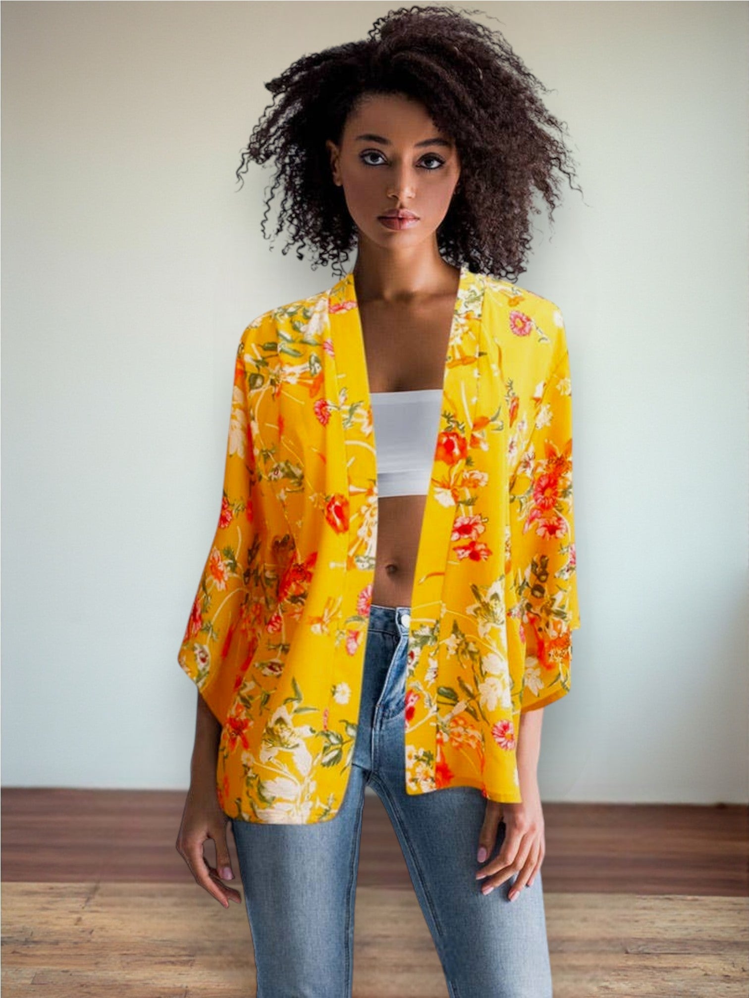 Mustard Poppy Flower Kimono (CLEARANCE) (Last Chance) - Wander Together Outfitters