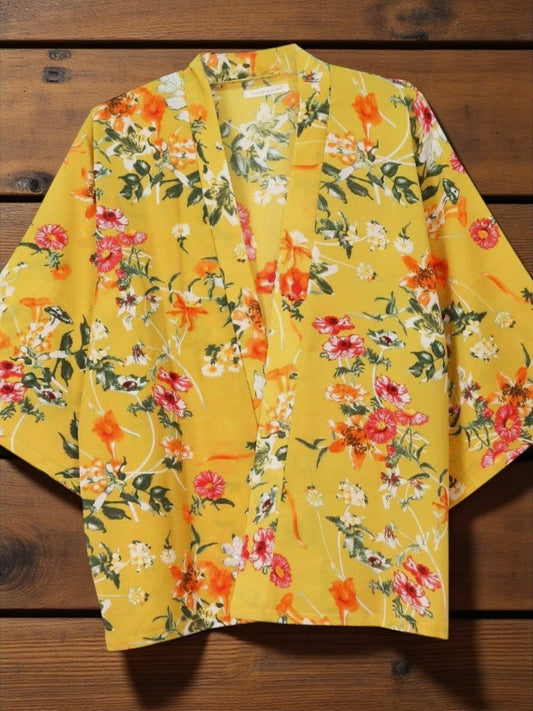 Mustard Poppy Flower Kimono (CLEARANCE) (Last Chance) - Wander Together Outfitters
