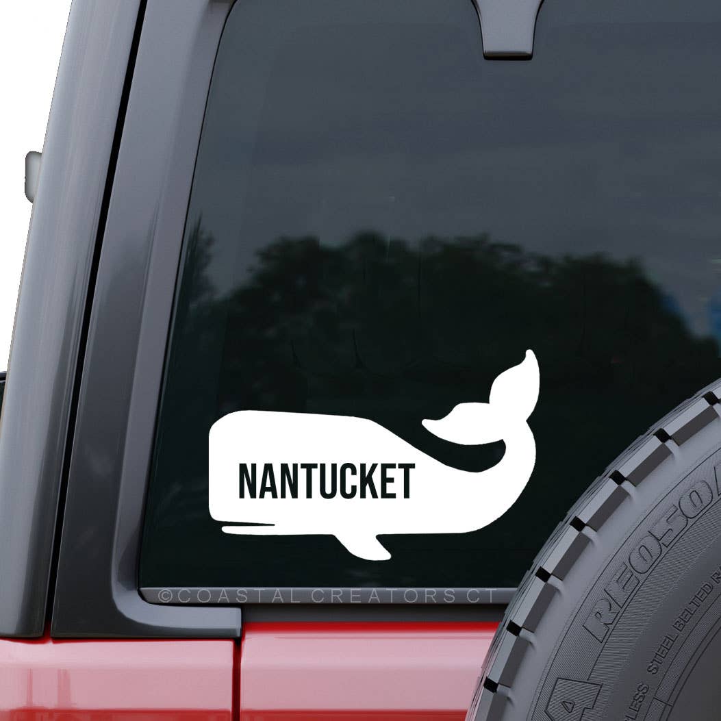 “Nantucket” Massachusetts Whale Car Window Vehicle Decal (White) - Wander Together Outfitters