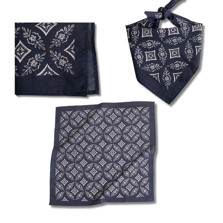 Natalie Navy Blue White Floral Bandana No.19 - Wander Together Outfitters