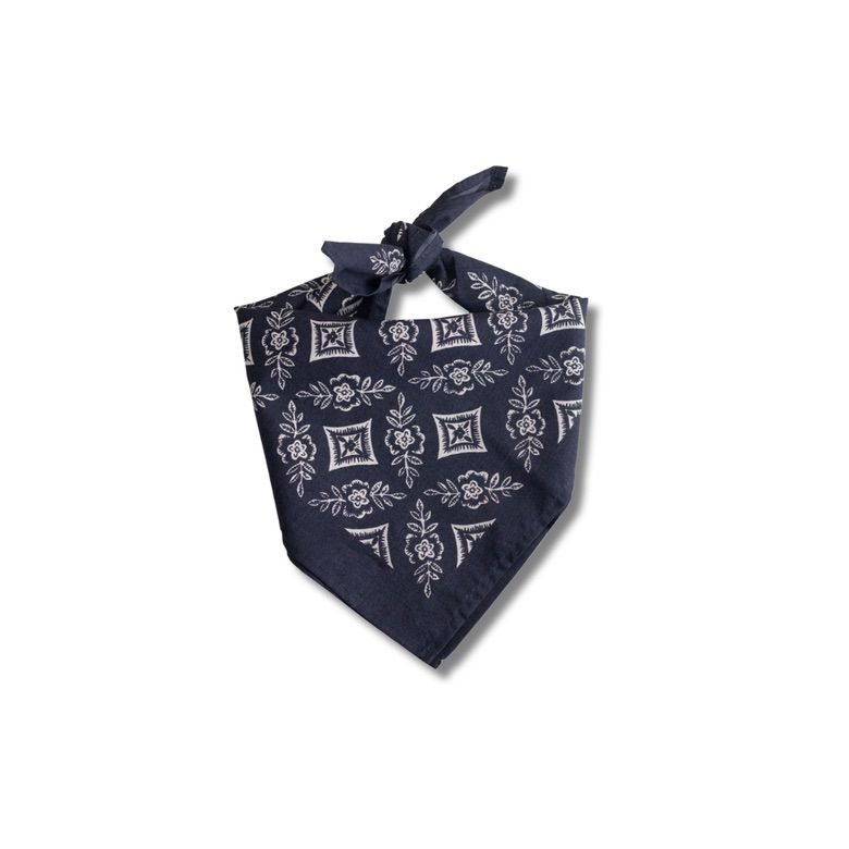 Natalie Navy Blue White Floral Bandana No.19 - Wander Together Outfitters