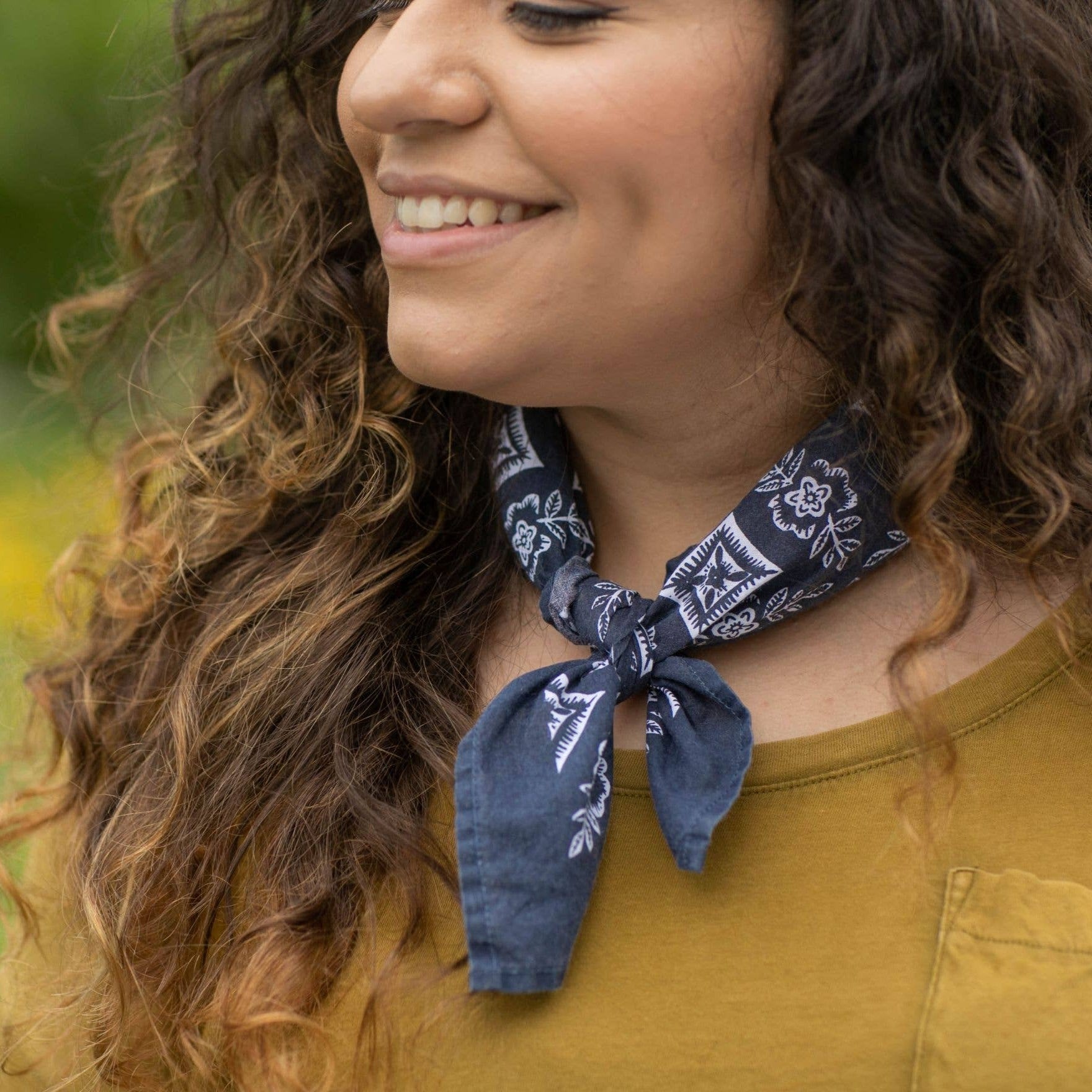Natalie Navy Blue White Floral Bandana No.19 - Wander Together Outfitters